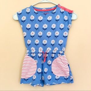 Mini Boden Flower Print Striped Pockets Romper